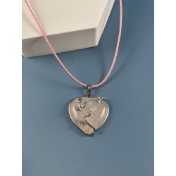 Pendentif coeur et roses Quartz rose