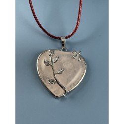 Pendentif coeur et roses Quartz rose