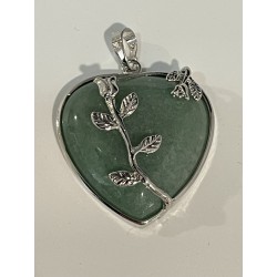 Pendentif coeur et roses Aventurine verte