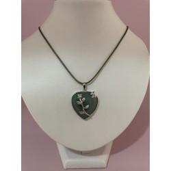 Pendentif coeur et roses Aventurine verte