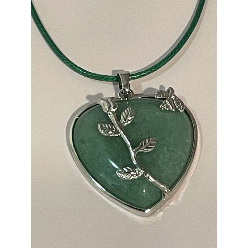 Pendentif coeur et roses Aventurine verte