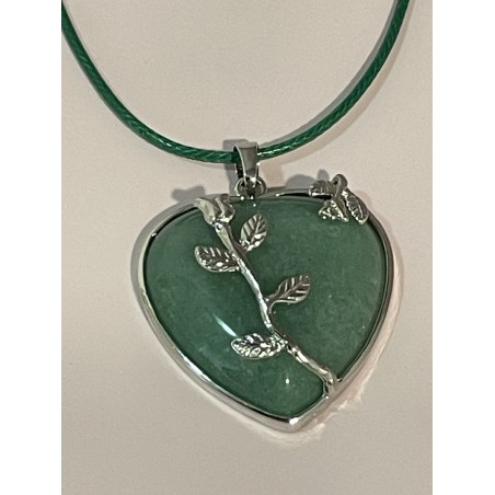 Pendentif coeur et roses Aventurine verte