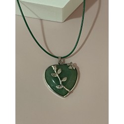 Pendentif coeur et roses Aventurine verte