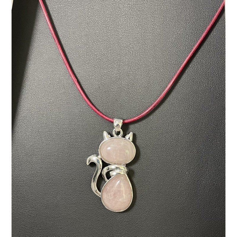 Pendentif chat et quartz rose
