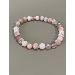 Bracelet en agate fleur de cerisier, perles 6 mm