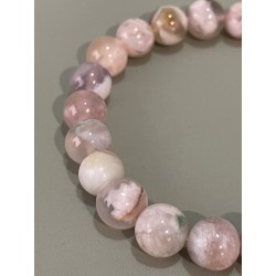 Bracelet en agate fleur de cerisier, perles 8 mm
