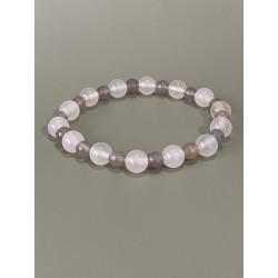 Bracelet agate blanche et grise, perles blanches 8 mm et grises 6 mm.