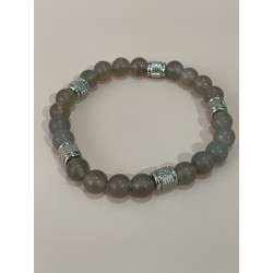 Bracelet Homme en agate grise et acier inoxydable.