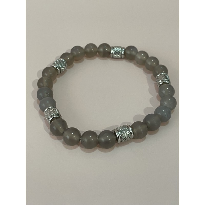 Bracelet Homme en agate grise et acier inoxydable.