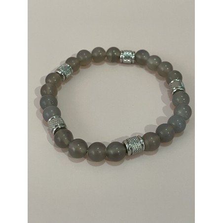 Bracelet Homme en agate grise et acier inoxydable. Bracelet Homme en agate grise et acier inoxydable.