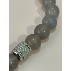 Bracelet Homme en agate grise et acier inoxydable.