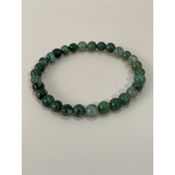 Bracelet en agate mousse verte, perles 6 mm.