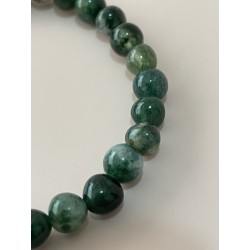 Bracelet en agate mousse verte, perles 6 mm.