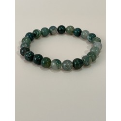 Bracelet en agate mousse verte, perles 8 mm.