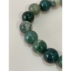 Bracelet en agate mousse verte, perles 8 mm.