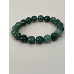 Bracelet en agate mousse verte, perles 10 mm.