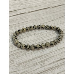 Bracelet en jaspe dalmatien, perles 6 mm.