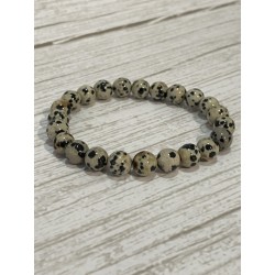 Bracelet en jaspe dalmatien, perles 8 mm.