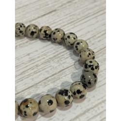 Bracelet en jaspe dalmatien, perles 8 mm.