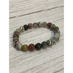 Bracelet en jaspe océan, perles 8 mm.
