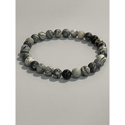 Bracelet en jaspe Picasso, perles 6 mm.