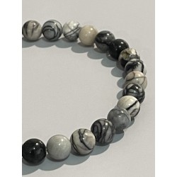 Bracelet en jaspe Picasso, perles 6 mm.