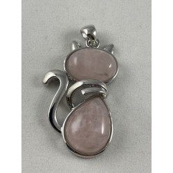 Pendentif chat et quartz rose