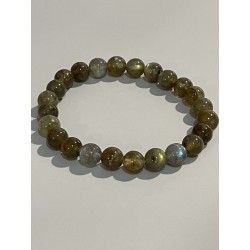 Bracelet en labradorite kaki, perles 8 mm.