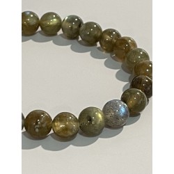 Bracelet en labradorite kaki, perles 8 mm.