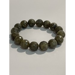 Bracelet en labradorite kaki, perles 12 mm facettées.