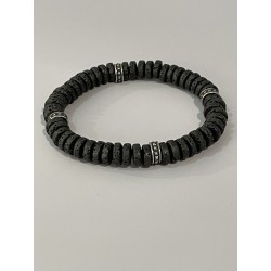 Bracelet lave rondelles et acier 19 cm