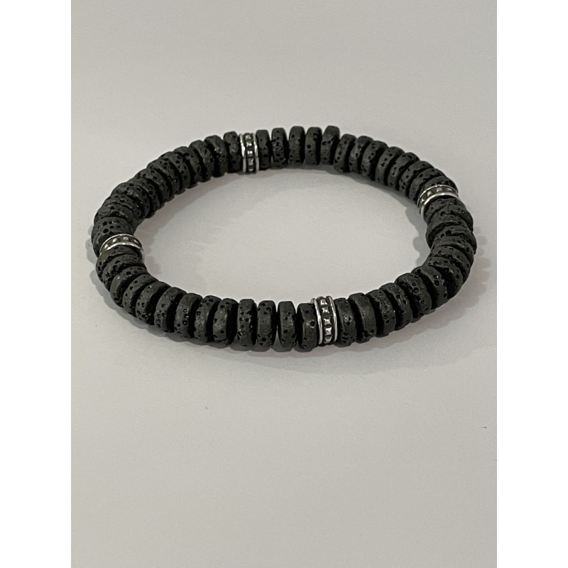 Bracelet lave rondelles et acier 19 cm