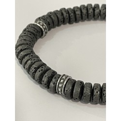 Bracelet lave rondelles et acier 19 cm