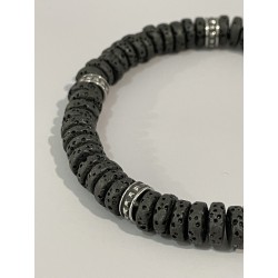 Bracelet lave rondelles et acier 21 cm
