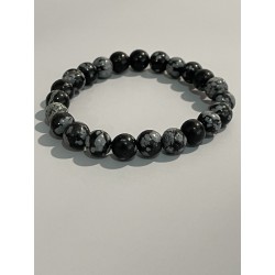 Bracelet en obsidienne neige, perles 6 mm, taille enfant.