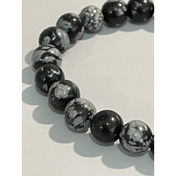 Bracelet en obsidienne neige, perles 6 mm, taille enfant.