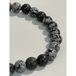 Bracelet en obsidienne neige, perles 6 mm.