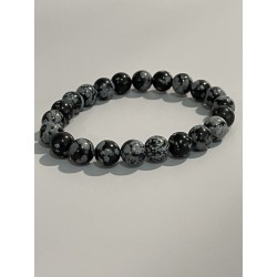 Bracelet en obsidienne neige, perles 8 mm.