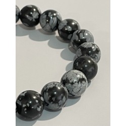 Bracelet en obsidienne neige, perles 8 mm.