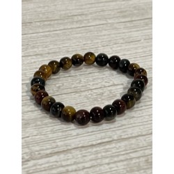 Bracelets trois couleurs : œil de tigre + œil de taureau + œil de faucon, perles 6 mm, taille enfant.