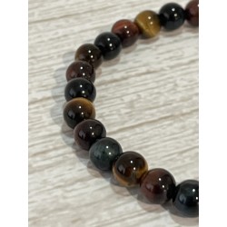 Bracelets trois couleurs : œil de tigre + œil de taureau + œil de faucon, perles 6 mm.