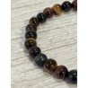Bracelets trois couleurs : œil de tigre + œil de taureau + œil de faucon, perles 6 mm.