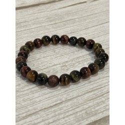 Bracelets trois couleurs : œil de tigre + œil de taureau + œil de faucon, perles 8 mm.