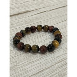 Bracelets trois couleurs : œil de tigre + œil de taureau + œil de faucon, perles 10 mm.