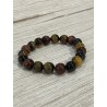 Bracelets trois couleurs : œil de tigre + œil de taureau + œil de faucon, perles 10 mm.