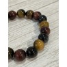 Bracelets trois couleurs : œil de tigre + œil de taureau + œil de faucon, perles 10 mm.
