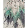 Attrape rêves dégradé blanc, vert et mauve zoomé sur plumes
