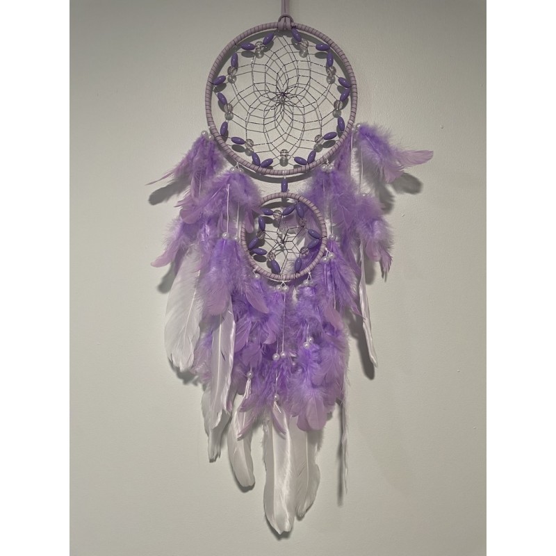 Attrape-rêves mauve, avec perles fantaisie.
