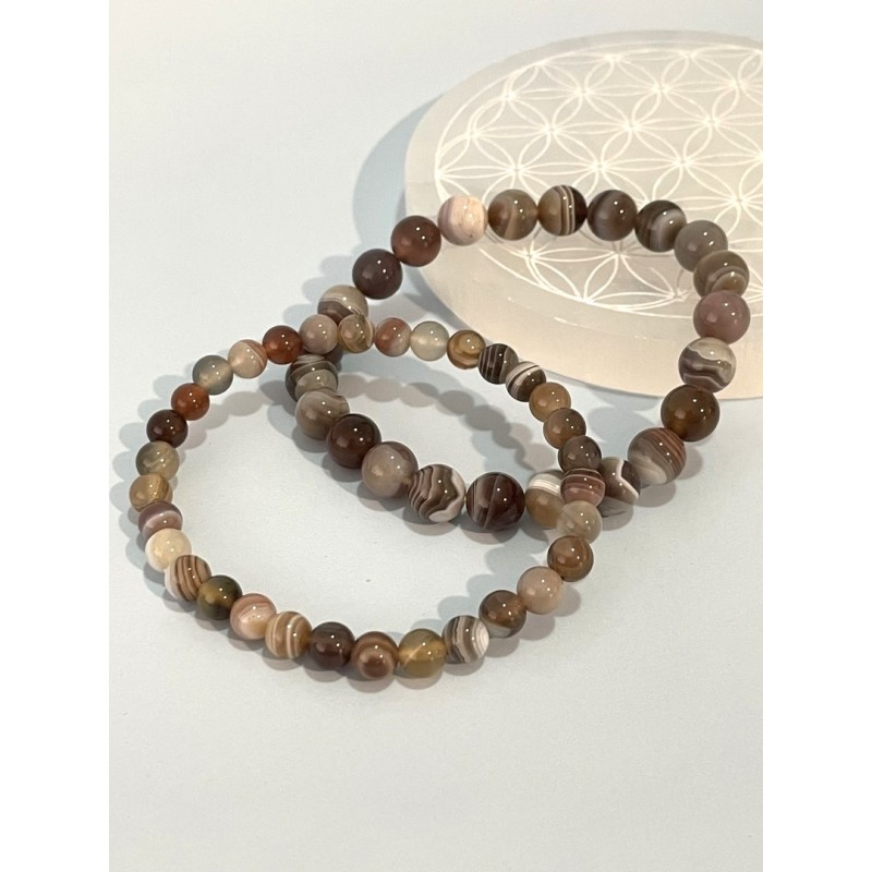 Bracelets en agate Botswana rubanée 6 mm et 8 mm