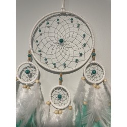 Attrape rêves dégradé blanc, vert et mauve zoomé sur toile